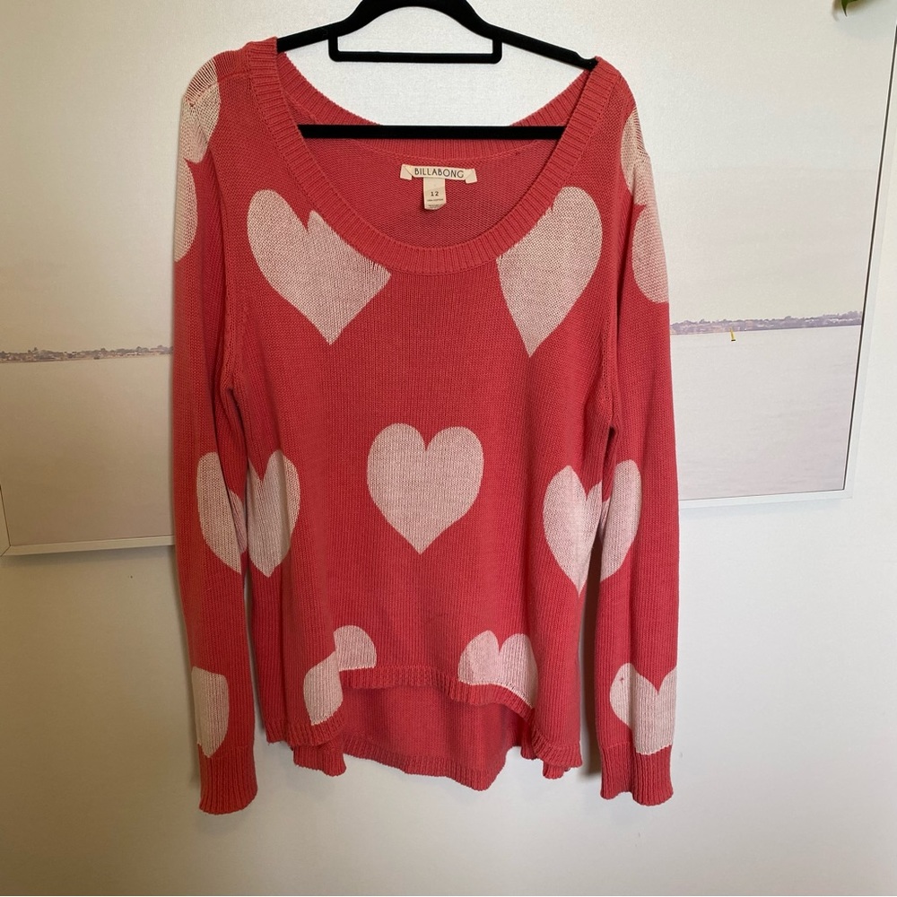 Billabong 100% cotton pink and white love heart jumper. - Picture 2 of 5